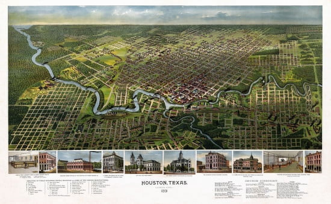 Antique Map of Houston Texas 1891 Harris County Canvas Art - (24 x 36)