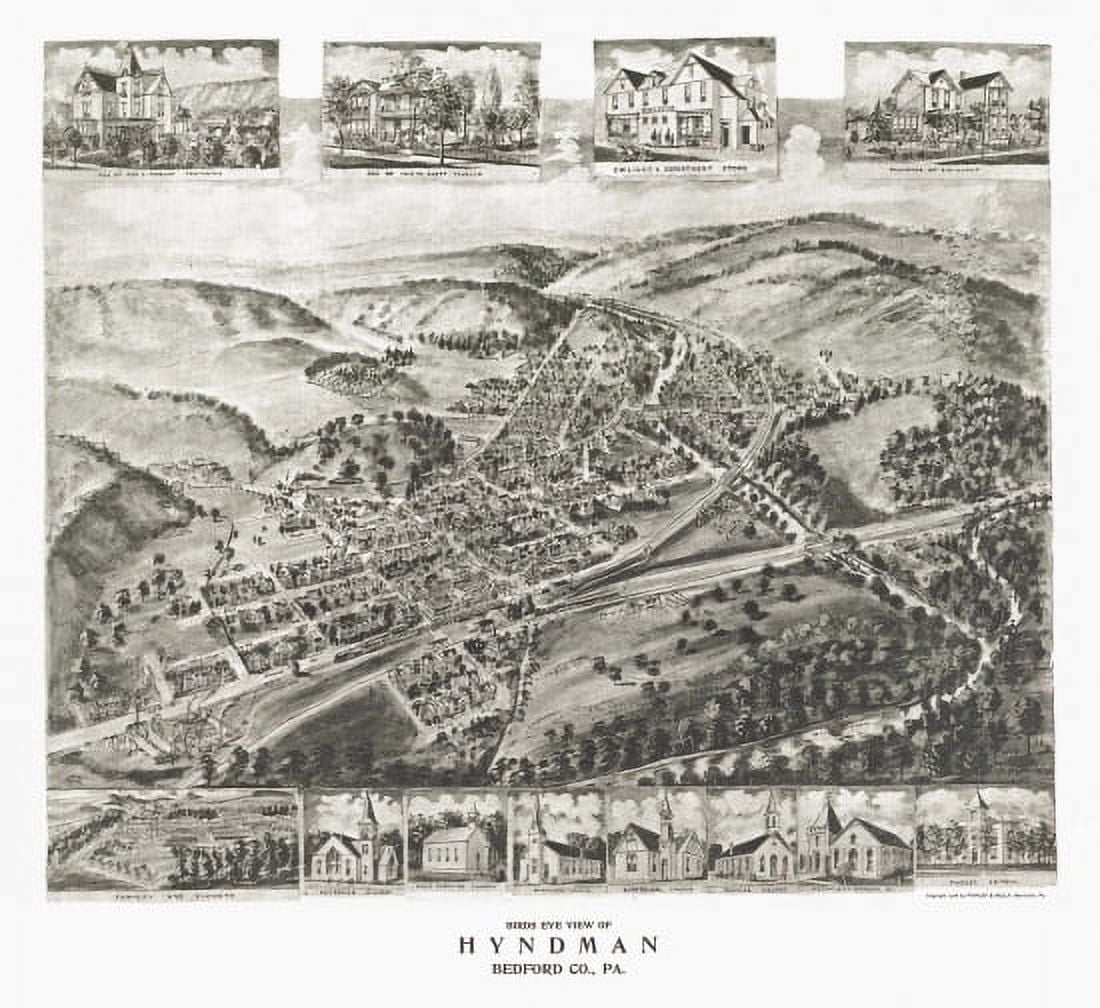 Antique Map of Hyndman Pennsylvania 1906 Bedford County Canvas Art - (18 x 24)