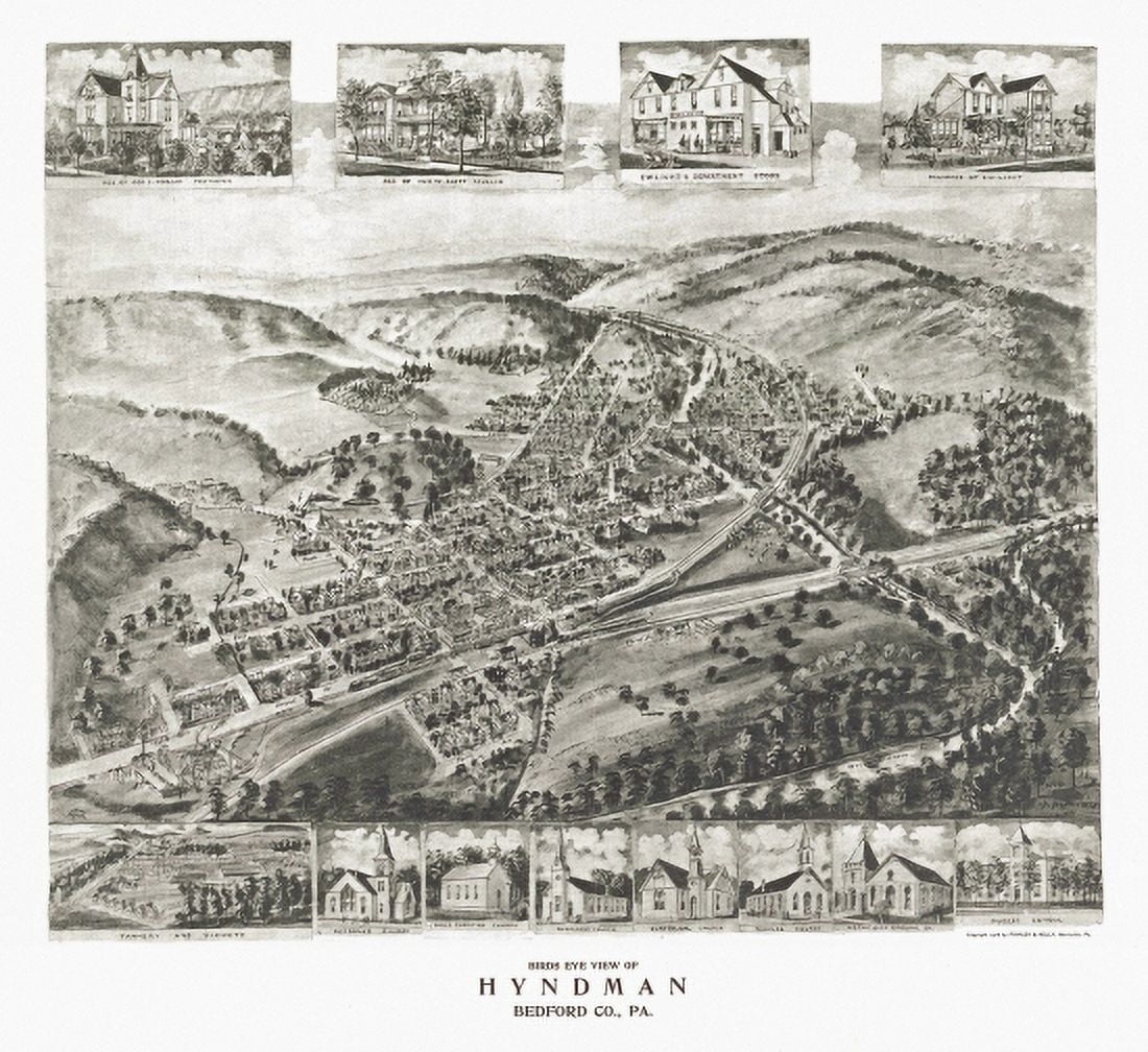 Antique Map of Hyndman Pennsylvania 1906 Bedford County Canvas Art - (36 x 54)
