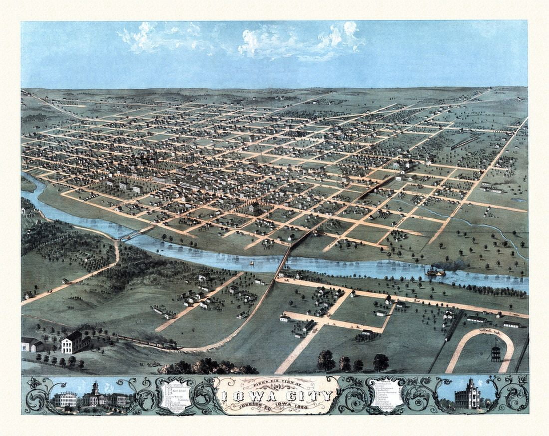 Antique Map of Iowa City Iowa 1868 Johnson County Canvas Art - (36 x 54)