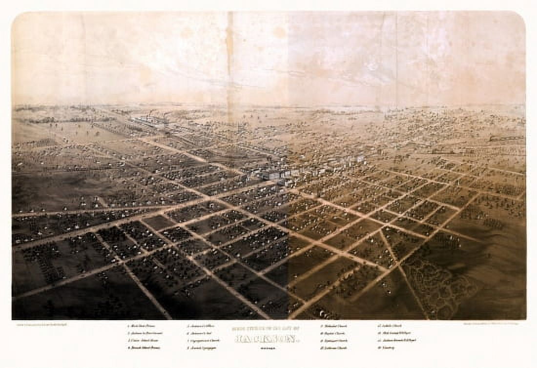 Antique Map of Jackson Michigan 1868 Jackson County Canvas Art - (18 x 24)