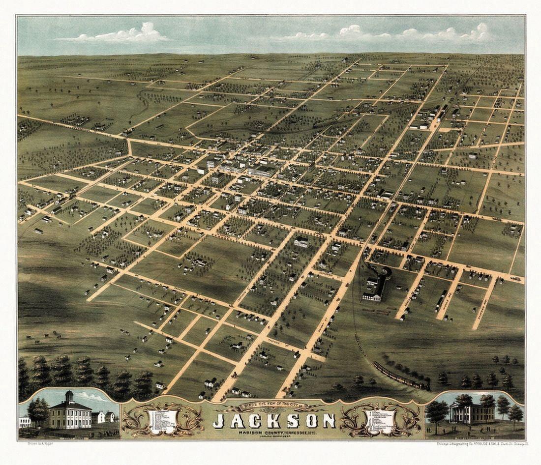 Antique Map of Jackson Tennessee 1870 Madison County Canvas Art - (18 x 24)