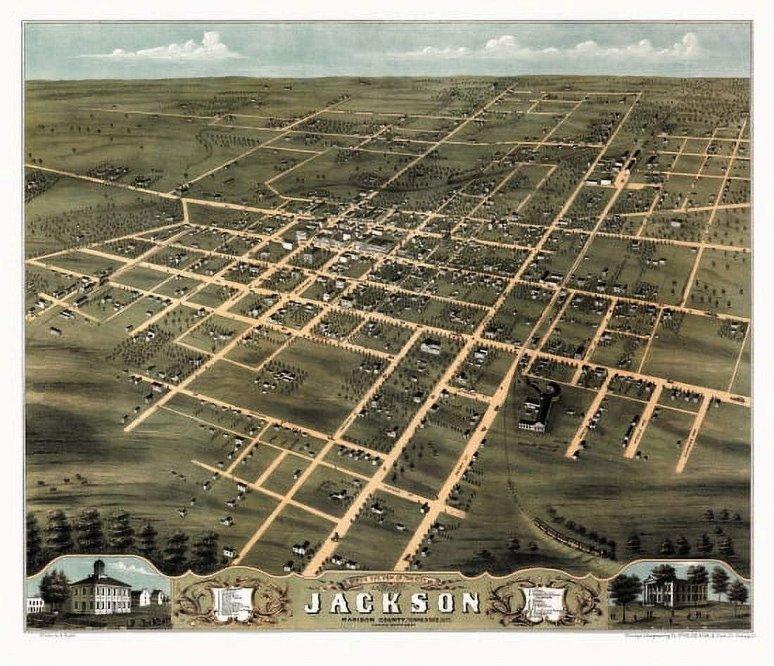 Antique Map of Jackson Tennessee 1870 Madison County Canvas Art - (24 x 36)