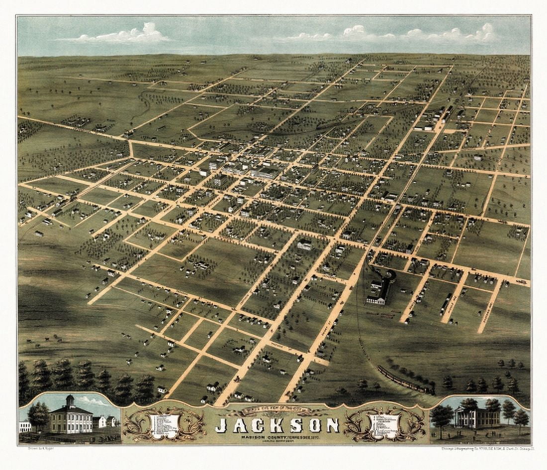 Antique Map of Jackson Tennessee 1870 Madison County Canvas Art - (36 x 54)