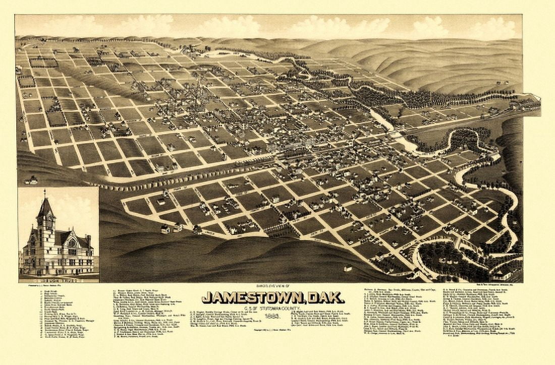 Antique Map of Jamestown North Dakota 1883 Stutsman County Canvas Art - (18 x 24)