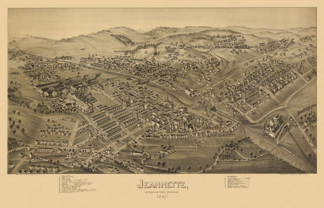 Antique Map of Jeannette Pennsylvania 1897 Westmoreland County Canvas Art -  (18 x 24)