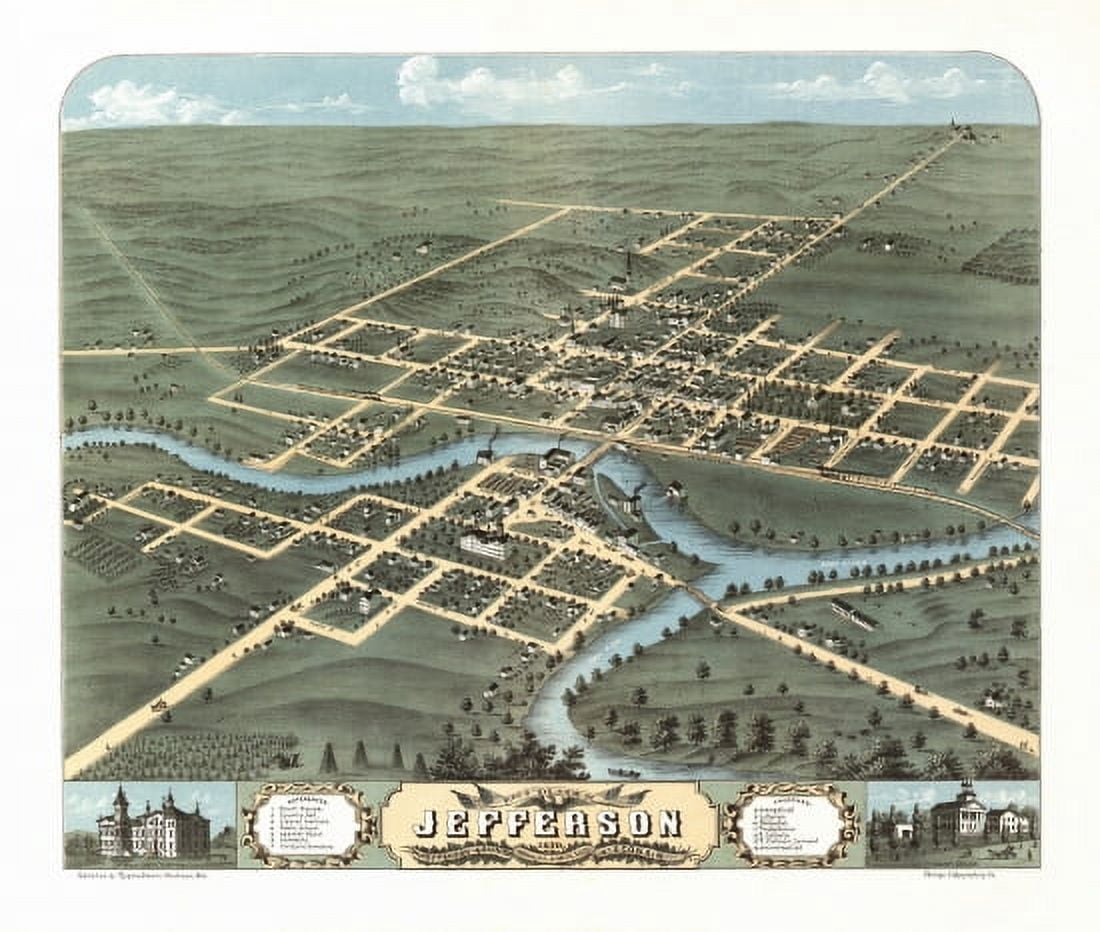 Antique Map of Jefferson Wisconsin 1870 Jefferson County Canvas Art - (18 x 24)