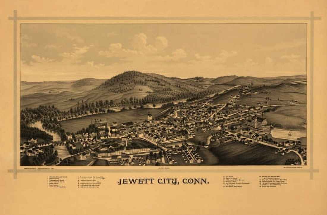 Antique Map of Jewett City Connecticut 1889 New London County Canvas Art -  (18 x 24)