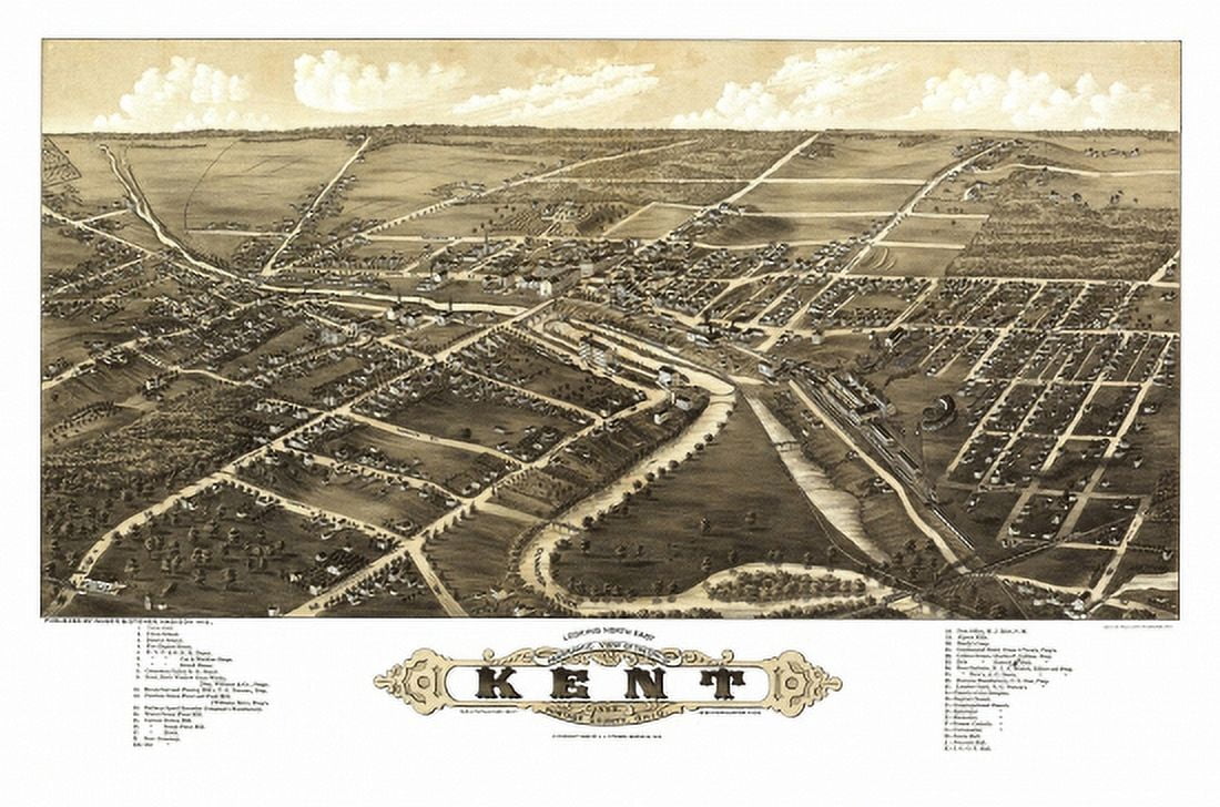 Antique Map of Kent Ohio 1882 Portage County Canvas Art - (36 x 54)