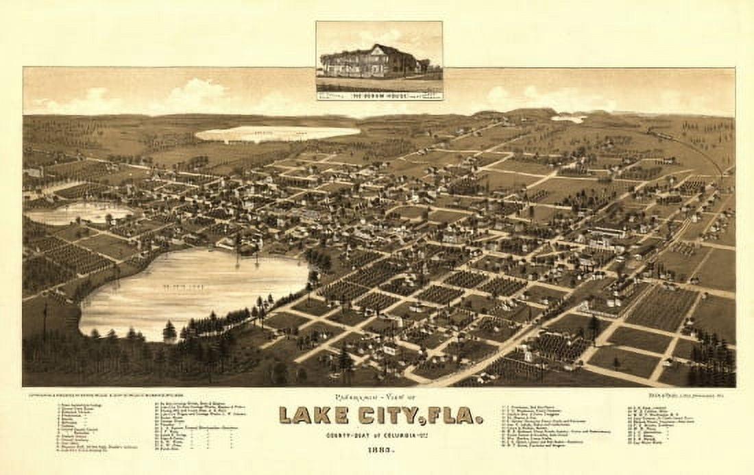 Antique Map of Lake City Florida 1885 Columbia County Canvas Art - (24 x 36)