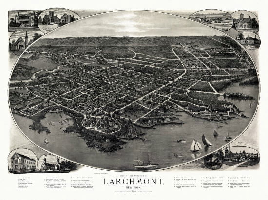 Antique Map of Larchmont New York 1904 Westchester County Canvas Art - (24 x 36)