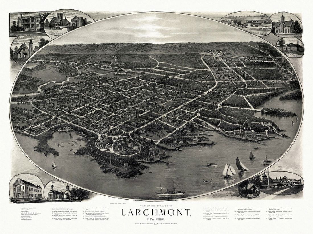 Antique Map of Larchmont New York 1904 Westchester County Canvas Art - (36 x 54)