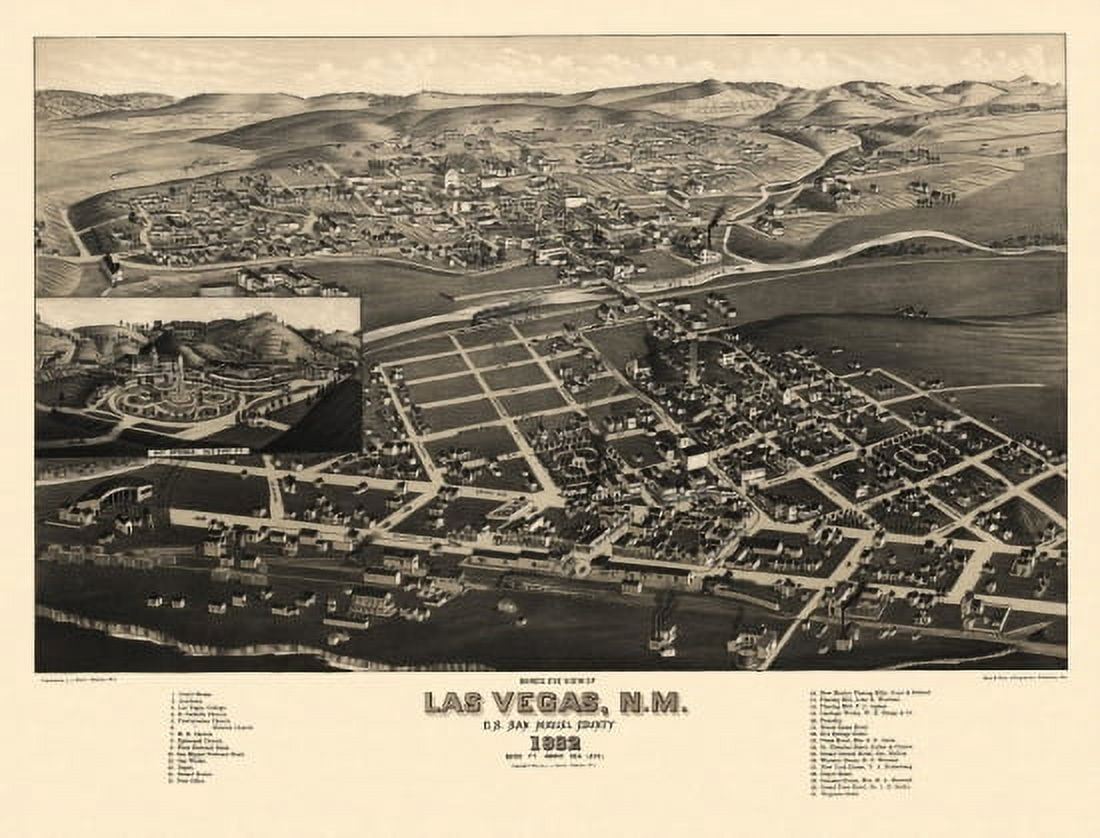 Antique Map of Las Vegas New Mexico 1882 San Miguel County Canvas Art - (36 x 54)