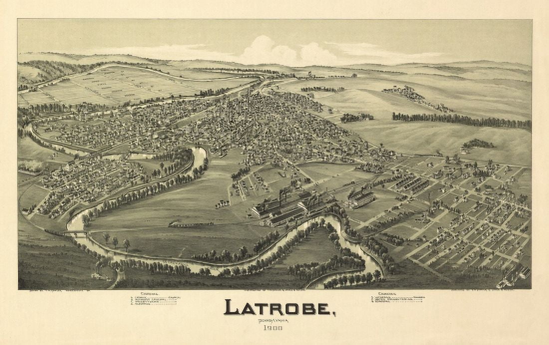 Antique Map of Latrobe Pennsylvania 1900 Westmoreland County Canvas Art - (18 x 24)