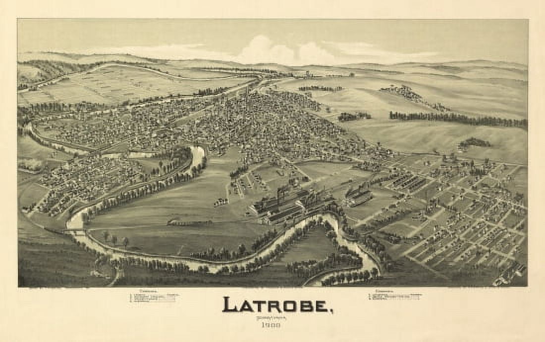 Antique Map of Latrobe Pennsylvania 1900 Westmoreland County Canvas Art - (24 x 36)