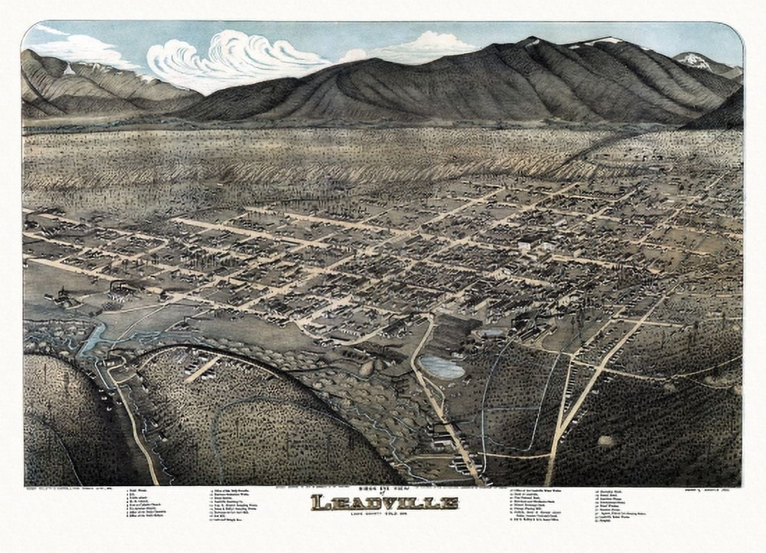 Antique Map of Leadville Colorado 1879 Lake County Canvas Art - (24 x 36)
