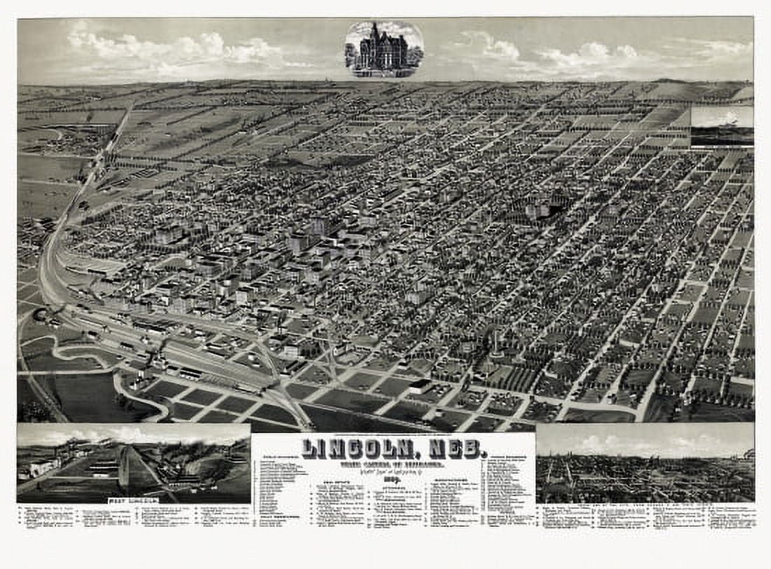 Antique Map of Lincoln Nebraska 1889 Lancaster County Canvas Art - (24 x 36)