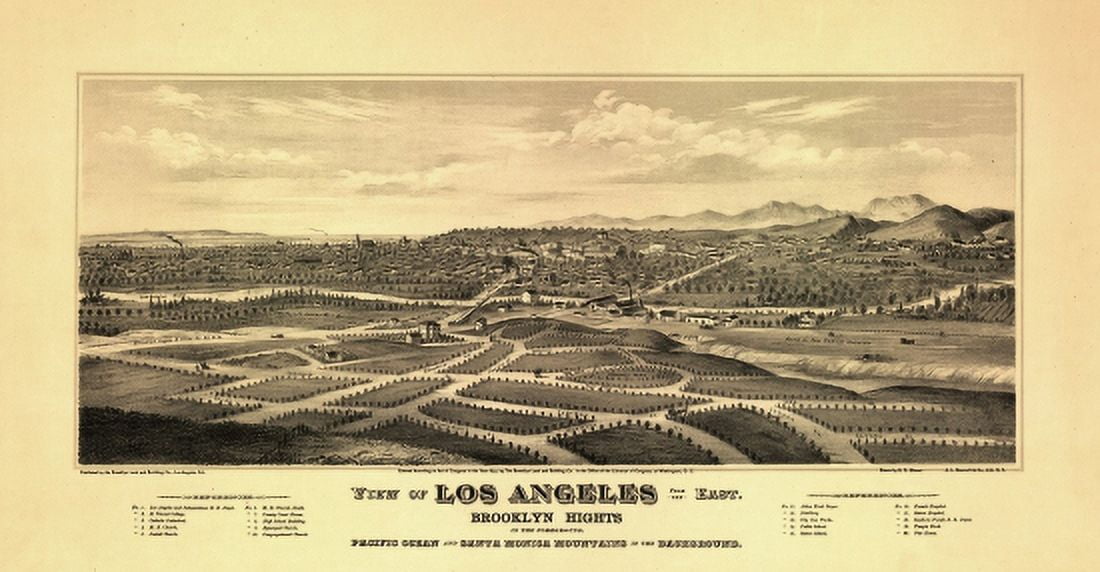 Antique Map of Los Angeles California 1877 Los Angeles County Canvas Art - (36 x 54)