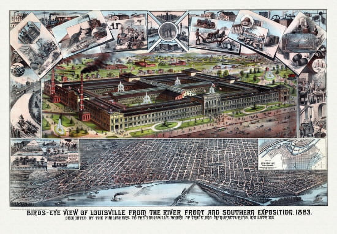 Antique Map of Louisville Kentucky 1883 Louisville Jefferson County Canvas Art - (36 x 54)