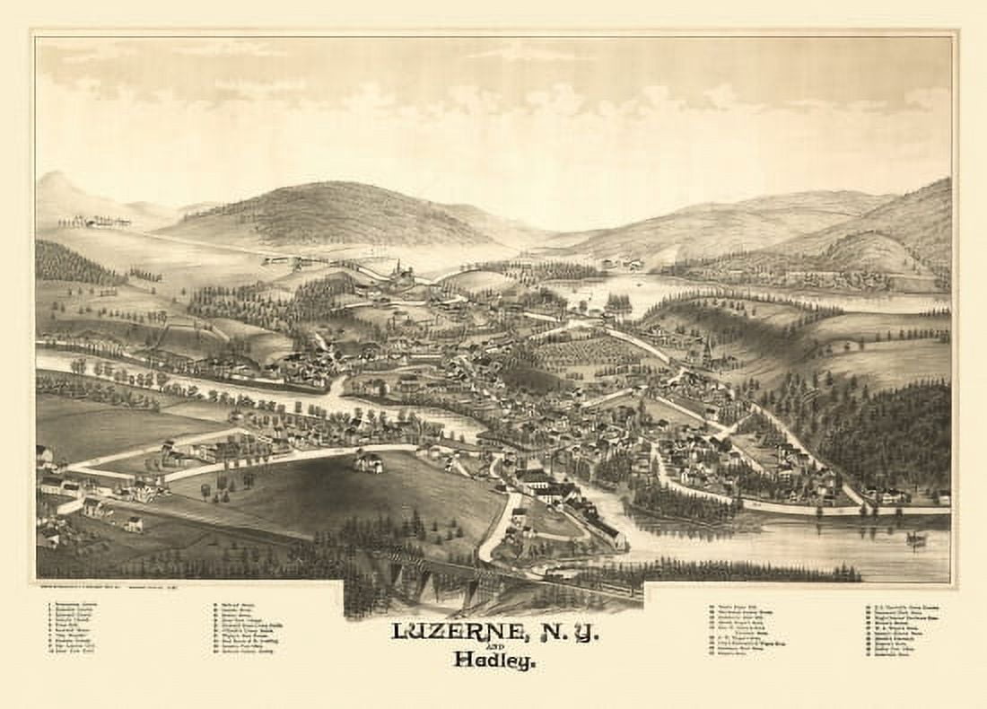 Antique Map of Luzerne New York 1888 Delaware County Canvas Art - (36 x 54)