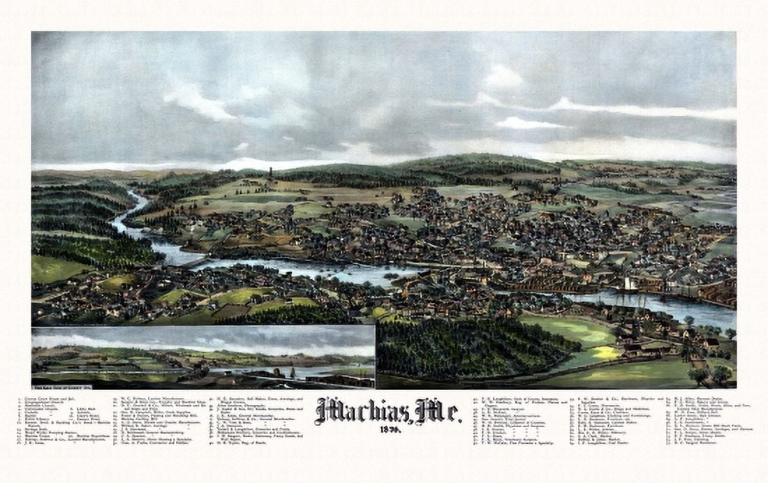 Antique Map of Machias Maine 1896 Washington County Canvas Art - (18 x 24)