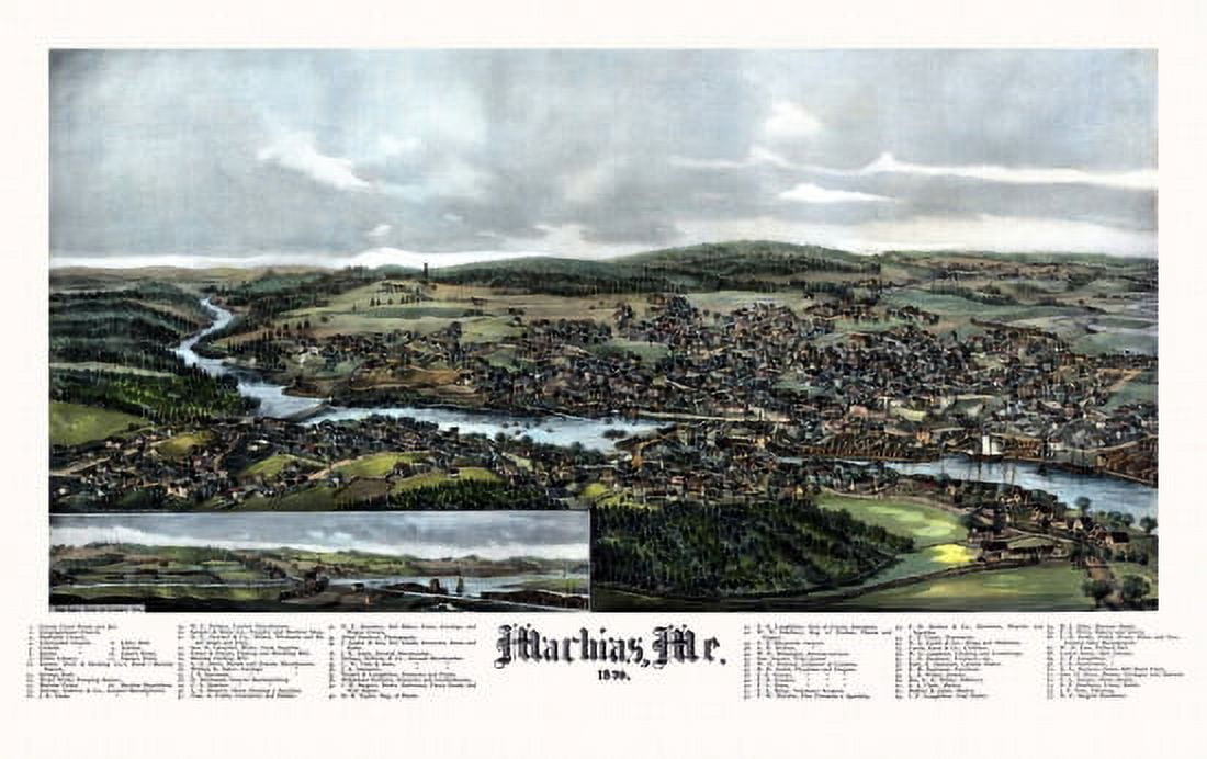 Antique Map of Machias Maine 1896 Washington County Canvas Art - (24 x 36)