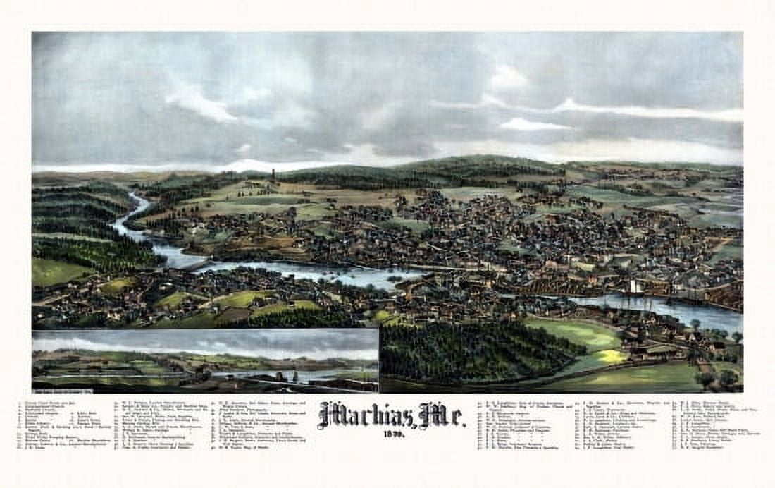 Antique Map of Machias Maine 1896 Washington County Canvas Art - (36 x 54)