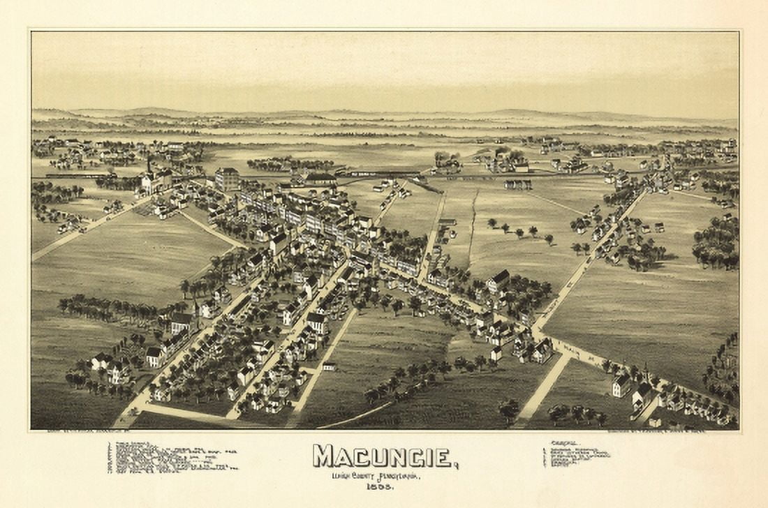 Antique Map of Macungie Pennsylvania 1893 Lehigh County Canvas Art - (24 x 36)