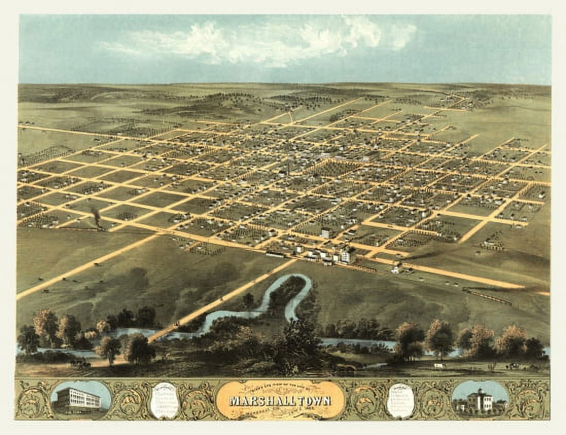 Antique Map of Marshalltown Iowa 1868 Marshall County Canvas Art - (18 x 24)