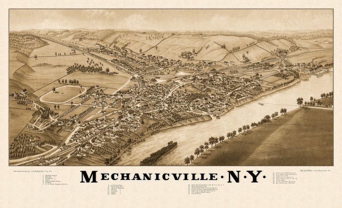 Antique Map of Mechanicville New York 1882 Saratoga County Canvas Art - (18 x 24)