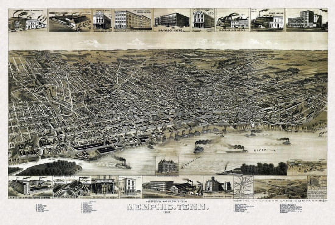 Antique Map of Memphis Tennessee 1887 Shelby County Canvas Art - (24 x 36)
