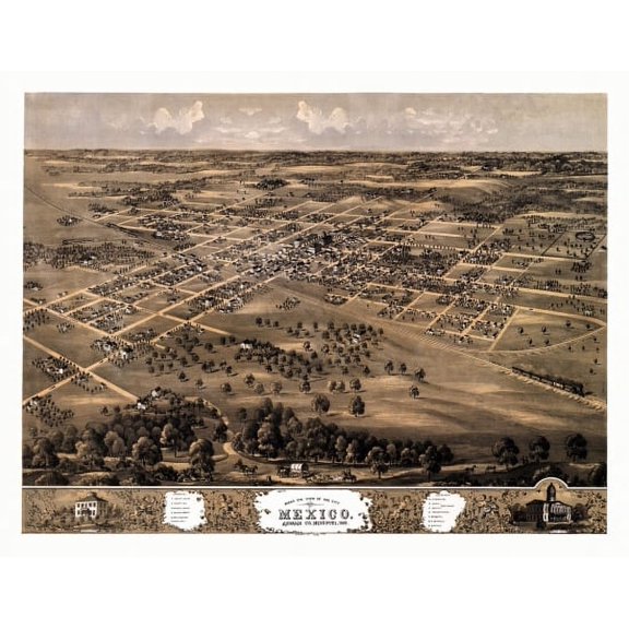 Antique Map of Mexico Missouri 1869 Audrian County Canvas Art - (18 x 24)