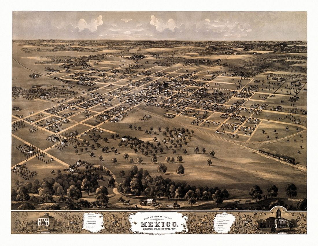 Antique Map of Mexico Missouri 1869 Audrian County Canvas Art - (36 x 54)