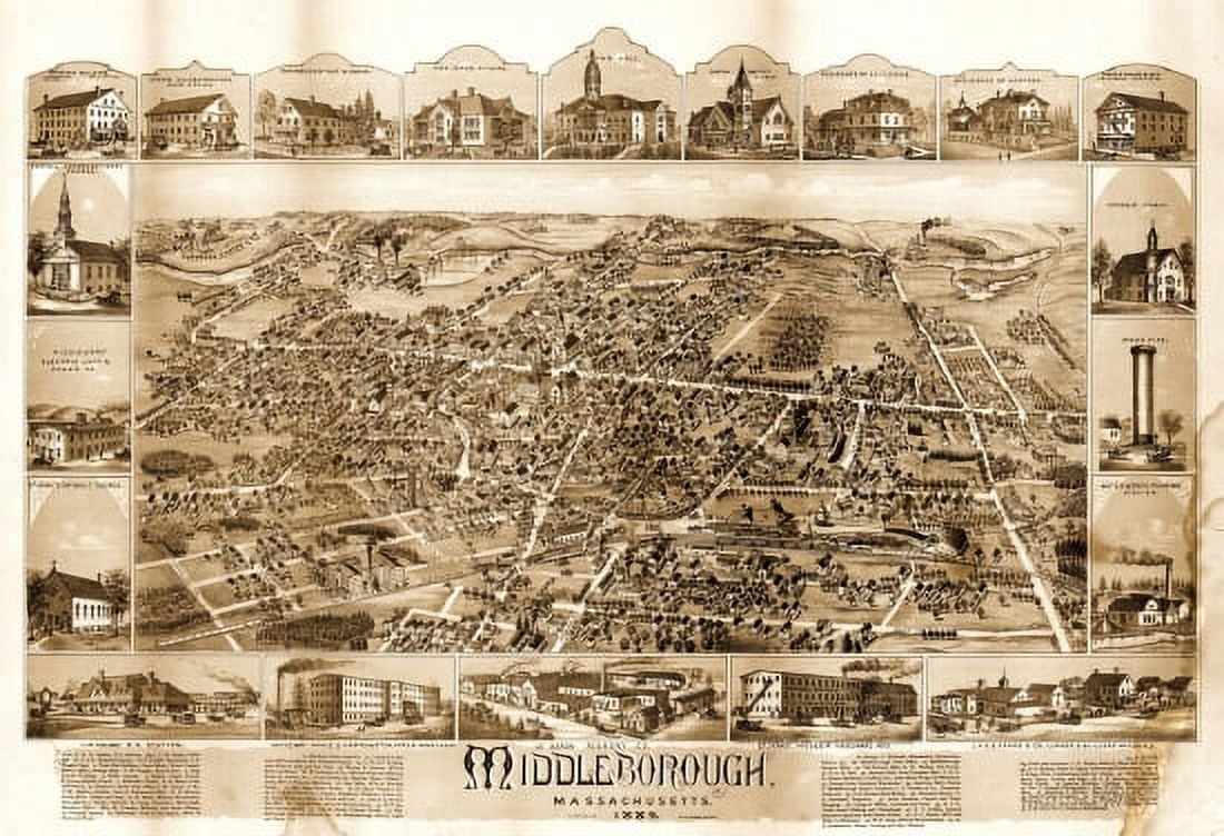 Antique Map of Middleborough Massachusetts 1889 Plymouth County Canvas Art - (36 x 54)