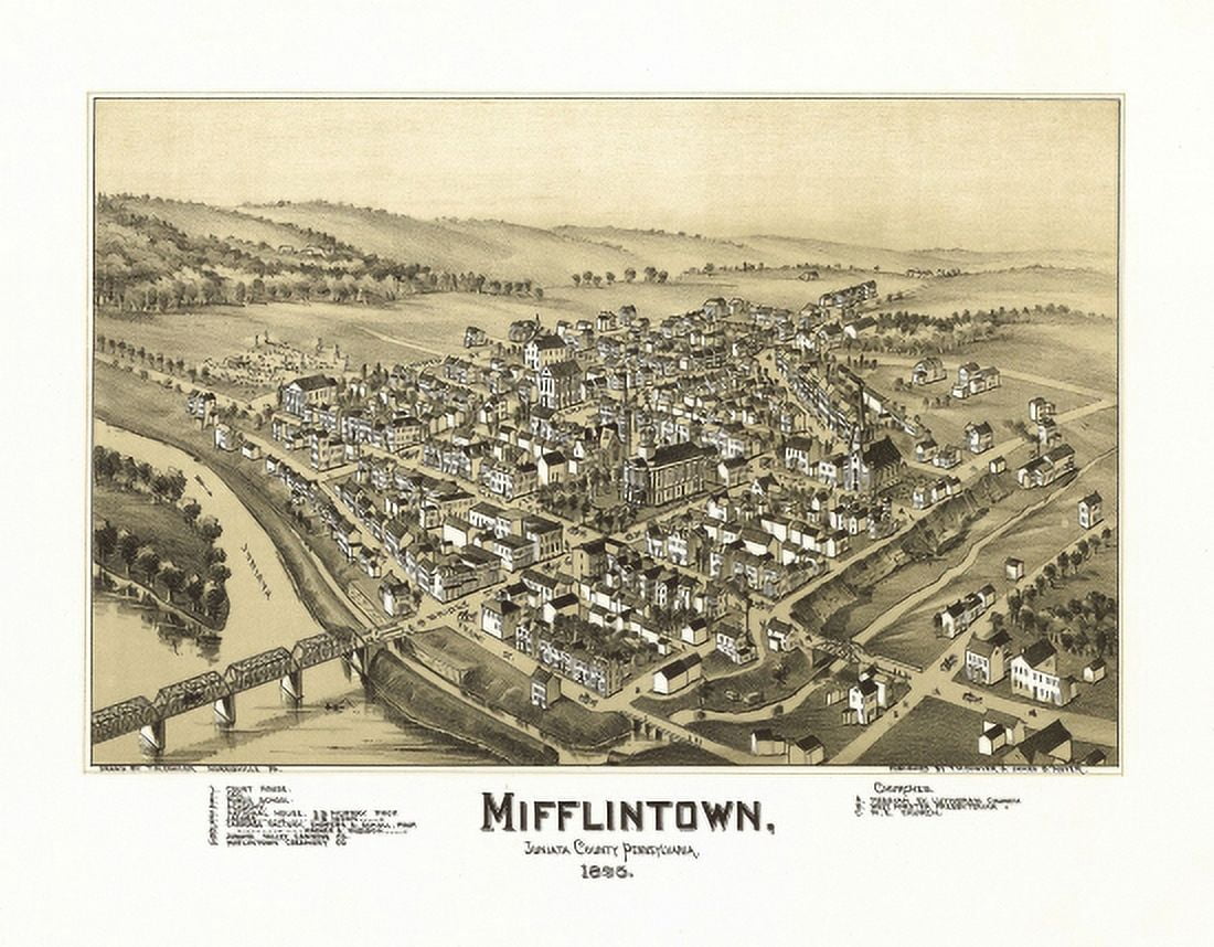 Antique Map of Mifflintown Pennsylvania 1895 Juniata County Canvas Art - (24 x 36)