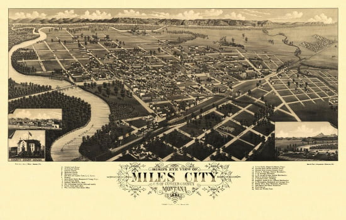 Antique Map of Miles City Montana 1883 Custer County Canvas Art -  (18 x 24)