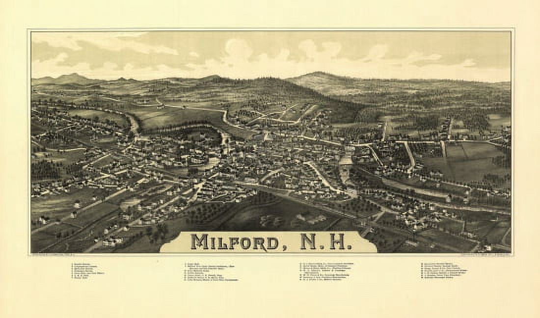 Antique Map of Milford New Hampshire 1886 Hillsborough County Canvas Art - (24 x 36)