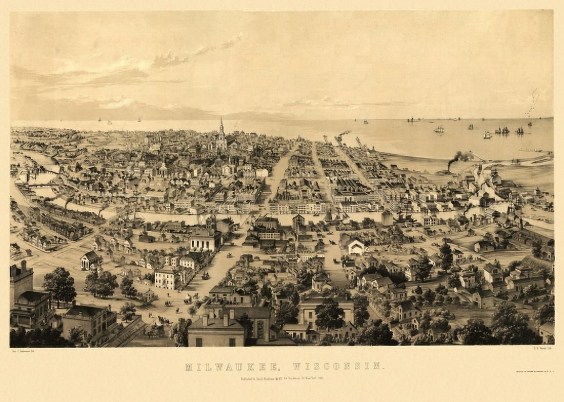 Antique Map of Milwaukee Wisconsin 1854 Milwaukee County Canvas Art - (18 x 24)