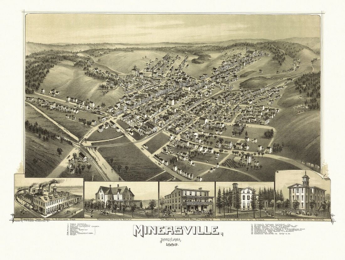 Antique Map of Minersville Pennsylvania 1889 Schuylkill County Canvas Art - (24 x 36)