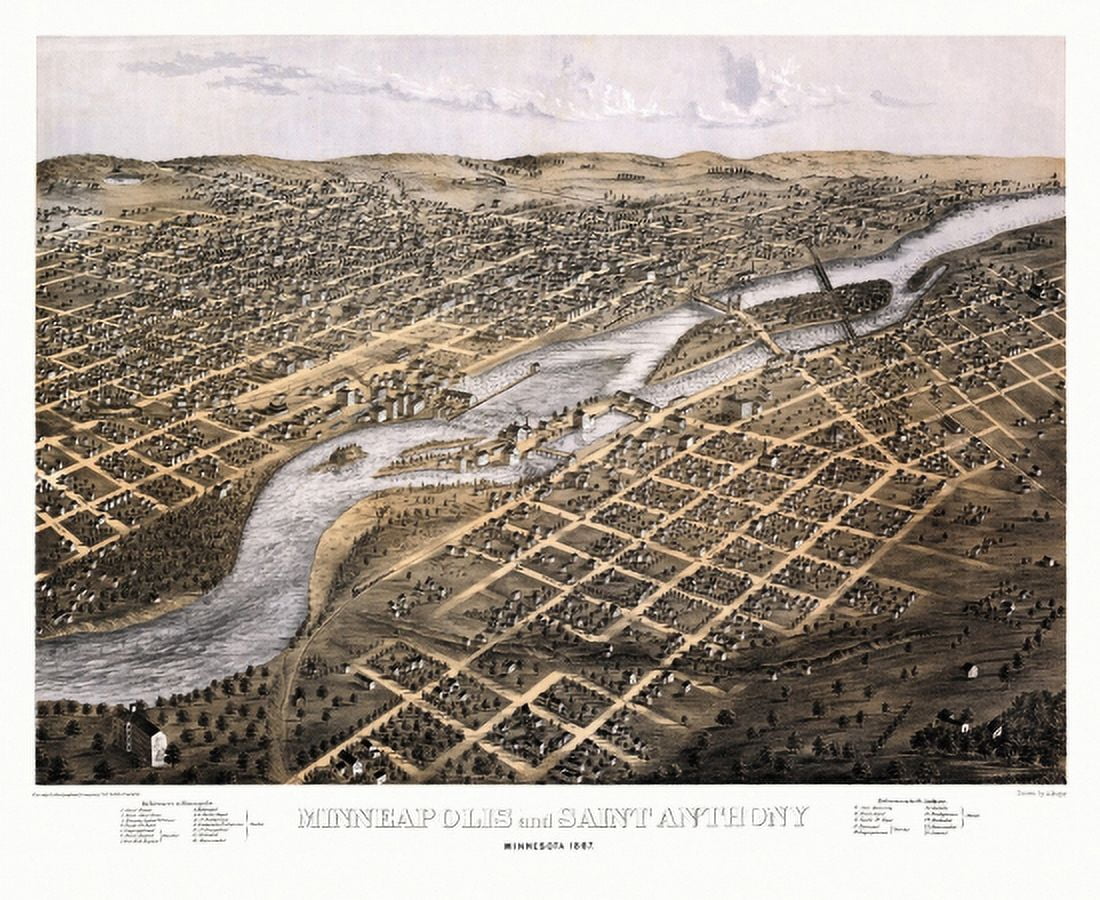Antique Map of Minneapolis Minnesota 1867 Anoka County Canvas Art - (24 x 36)