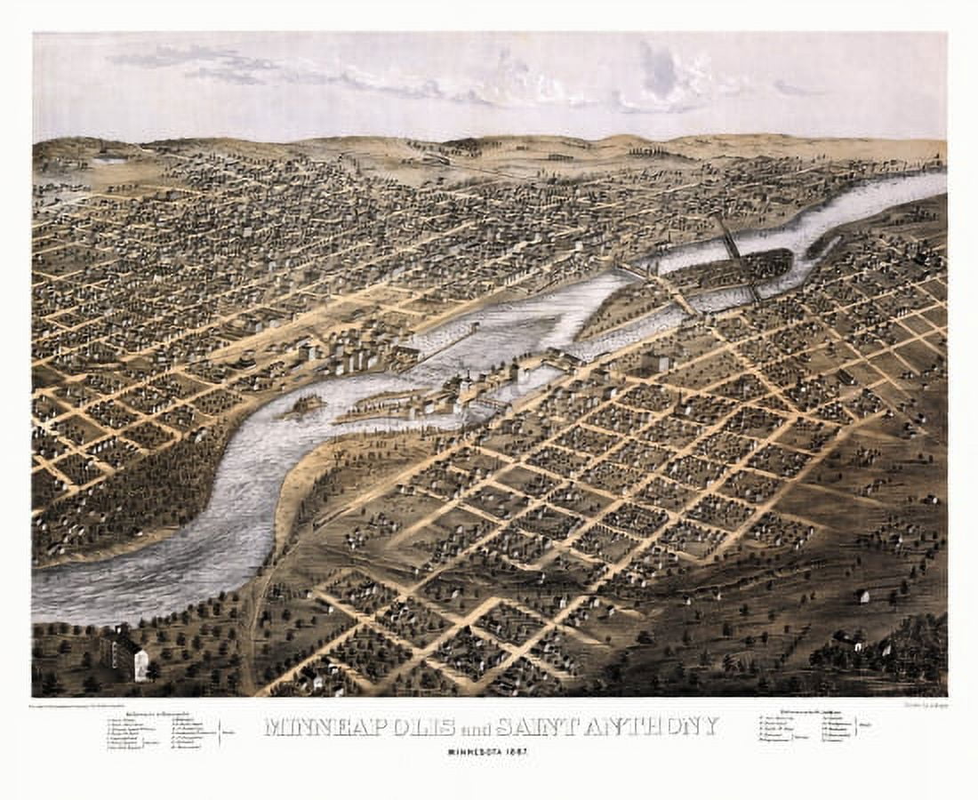Antique Map of Minneapolis Minnesota 1867 Anoka County Canvas Art - (36 x 54)