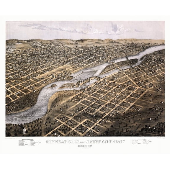 Antique Map of Minneapolis Minnesota 1867 Anoka County Canvas Art - (36 x 54)