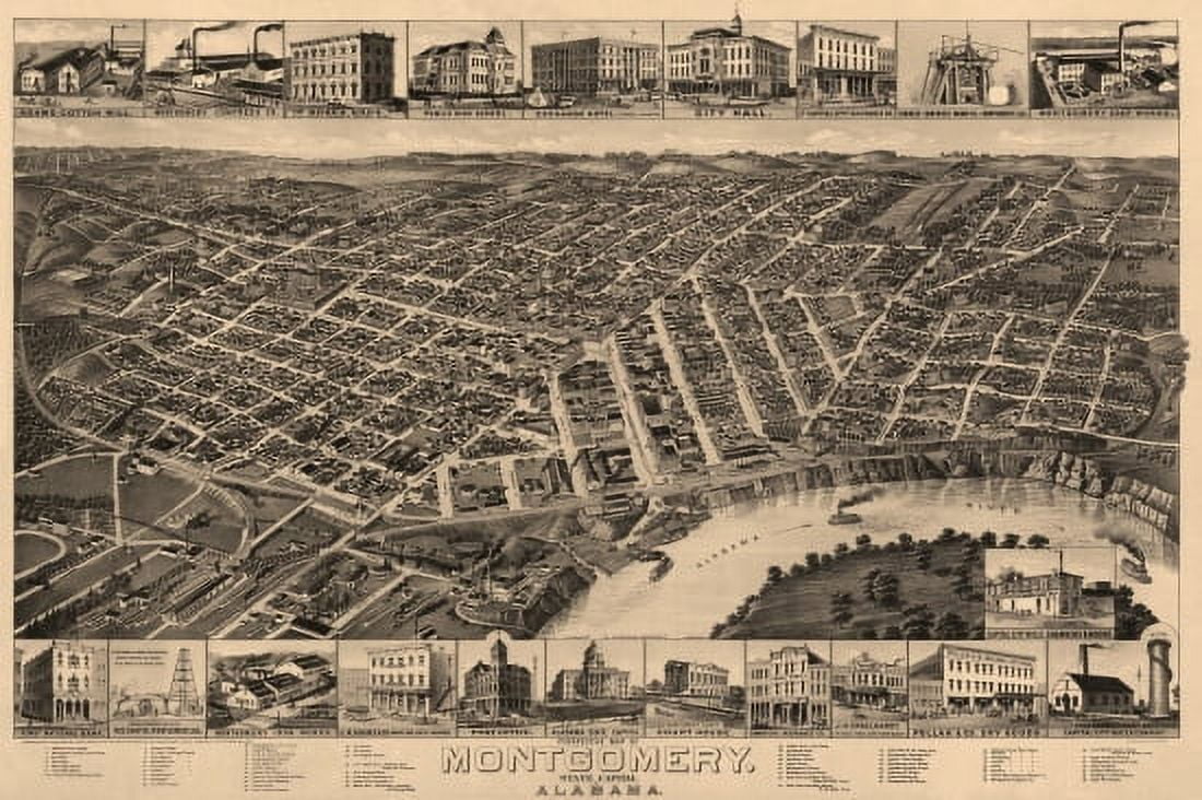 Antique Map of Montgomery Alabama 1887 Montgomery County Canvas Art -  (18 x 24)