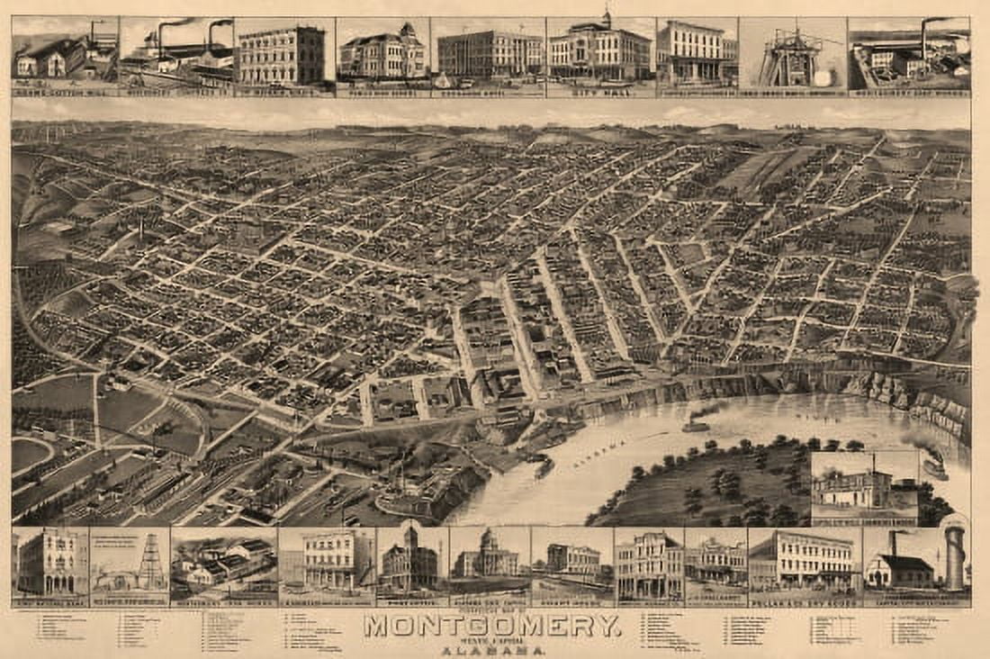 Antique Map of Montgomery Alabama 1887 Montgomery County Canvas Art - (36 x 54)