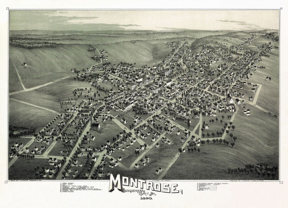 Antique Map of Montrose Pennsylvania 1890 Susquehanna County Canvas Art - (24 x 36)