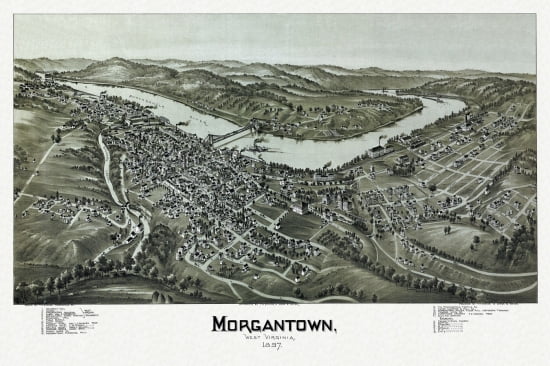 Antique Map of Morgantown West Virginia 1897 Monongalia County Canvas Art - (24 x 36)