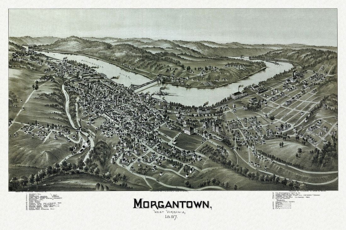 Antique Map of Morgantown West Virginia 1897 Monongalia County Canvas Art - (36 x 54)