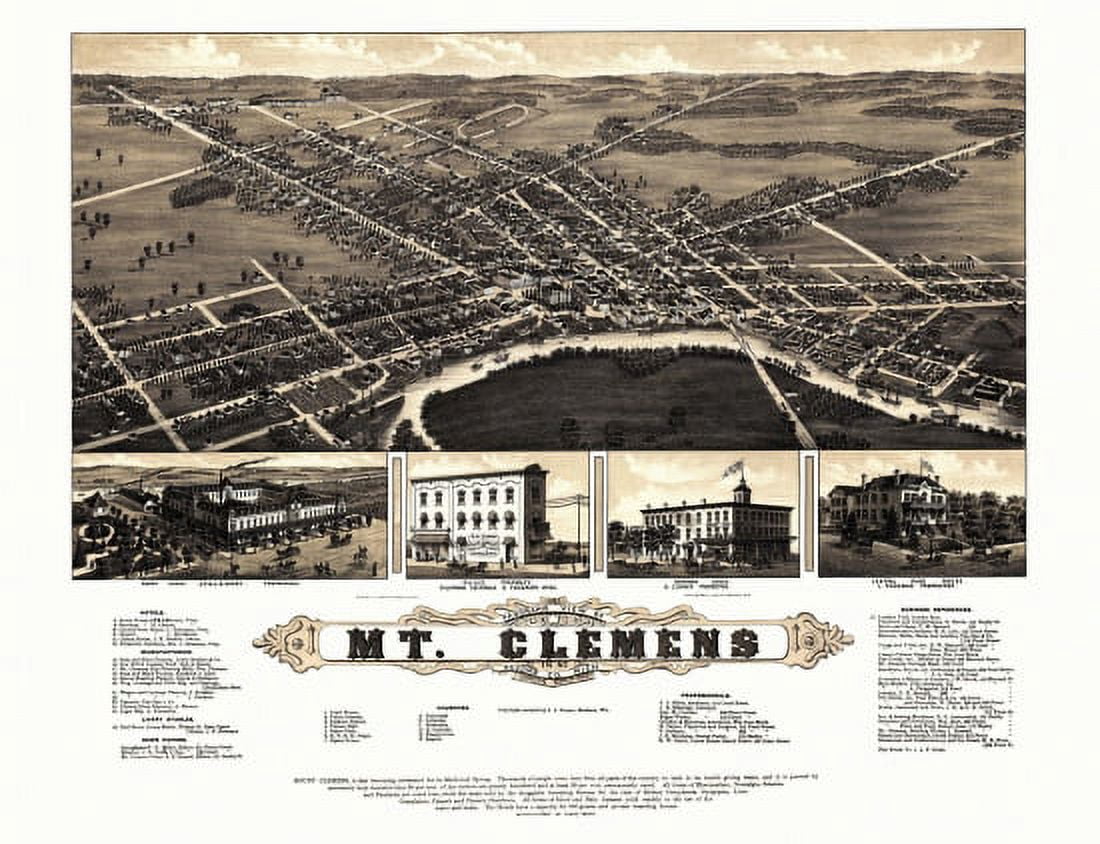 Antique Map of Mt Clemens Michigan 1881 Macomb County Canvas Art - (36 x 54)