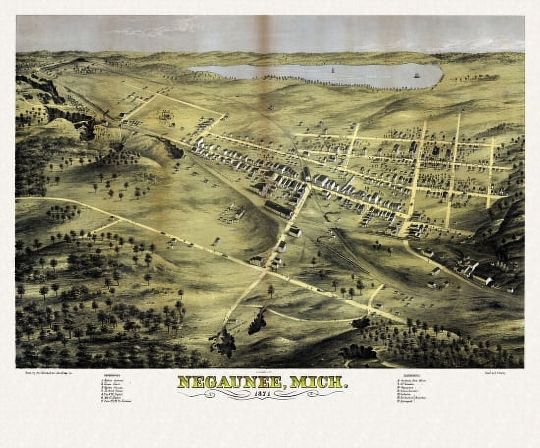 Antique Map of Negaunee Michigan 1871 Marquette County Canvas Art -  (24 x 36)