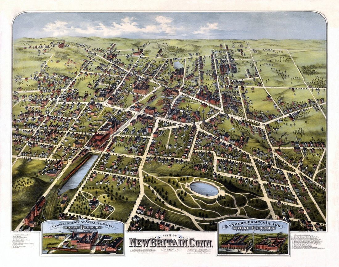Antique Map of New Britain Connecticut 1875 Hartford County Canvas Art - (24 x 36)